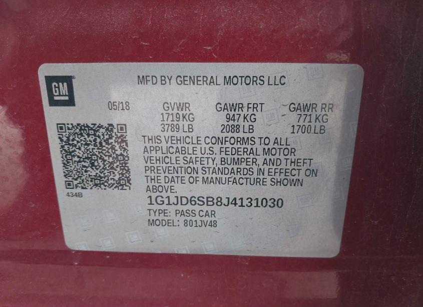 Photo 9 of 2018 Chevrolet Sonic LT AUTO (VIN 1G1JD6SB8J4131030)