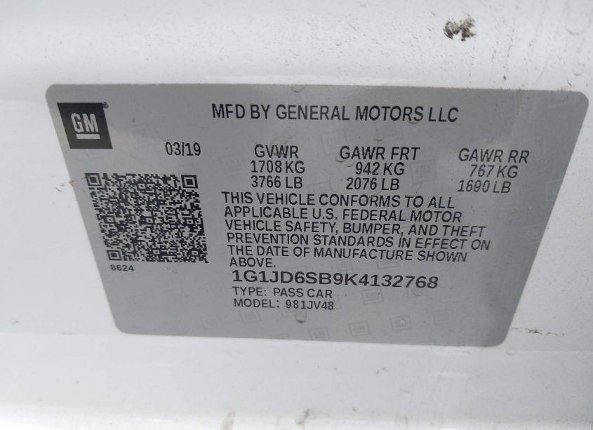 Photo 9 of 2019 Chevrolet Sonic LT AUTO (VIN 1G1JD6SB9K4132768)