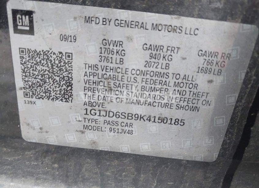 Photo 9 of 2019 Chevrolet Sonic LT AUTO (VIN 1G1JD6SB9K4150185)