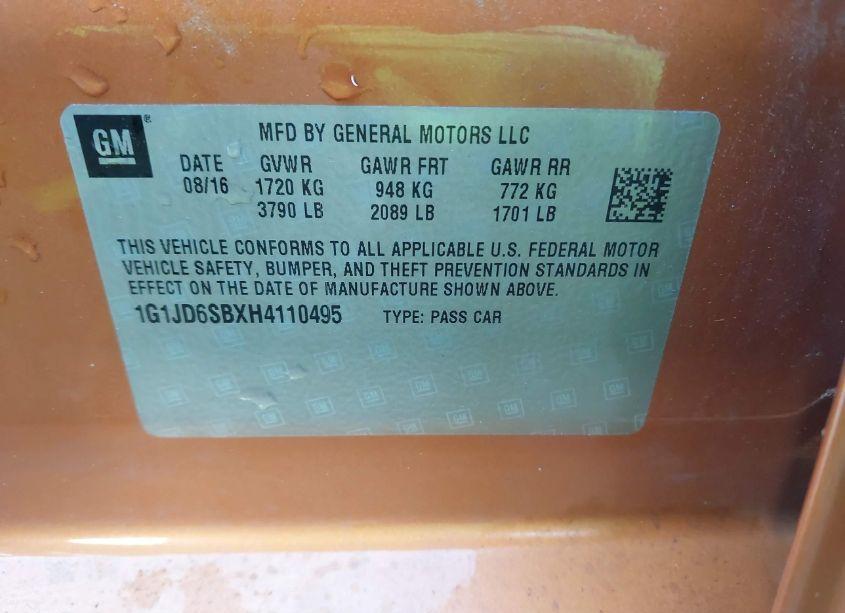 Photo 9 of 2017 Chevrolet Sonic LT AUTO (VIN 1G1JD6SBXH4110495)