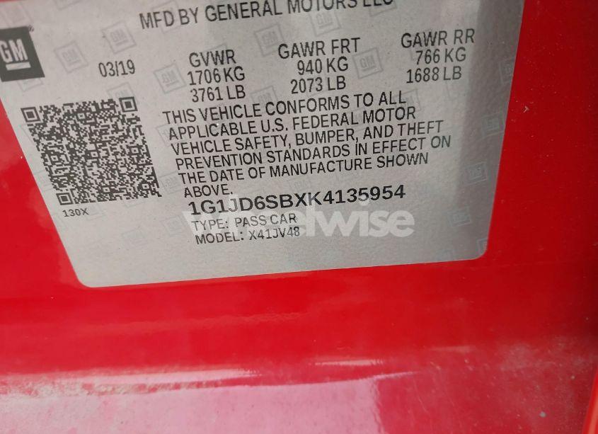 Photo 9 of 2019 Chevrolet Sonic LT AUTO (VIN 1G1JD6SBXK4135954)