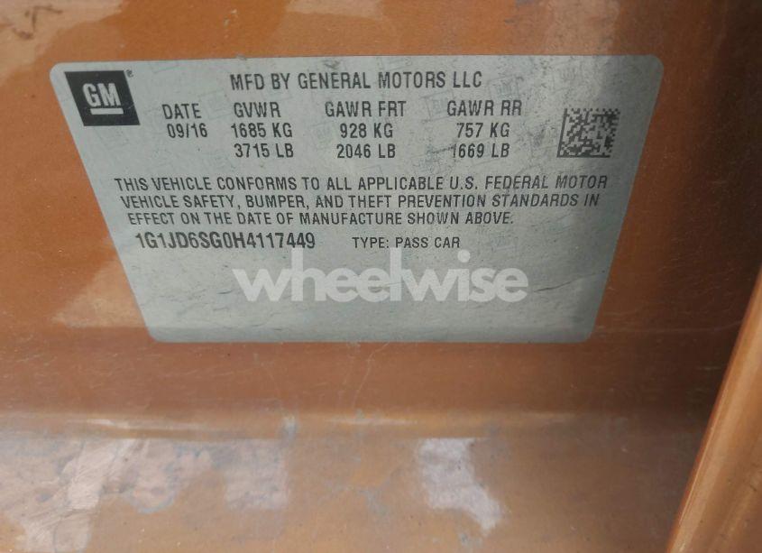 Photo 9 of 2017 Chevrolet Sonic LT AUTO (VIN 1G1JD6SG0H4117449)