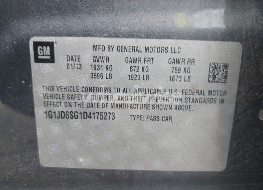 Photo 9 of 2013 Chevrolet Sonic LT MANUAL (VIN 1G1JD6SG1D4175273)