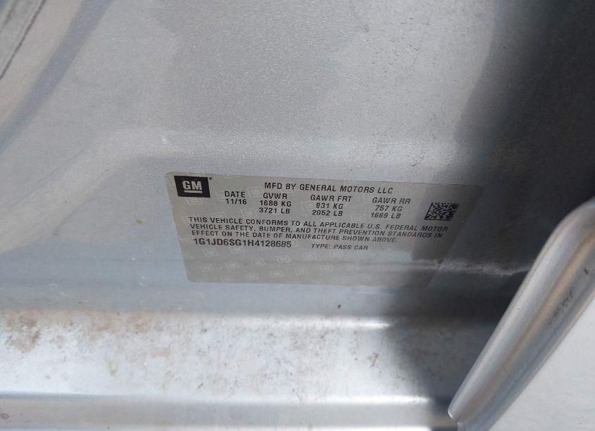 Photo 9 of 2017 Chevrolet Sonic LT AUTO (VIN 1G1JD6SG1H4128685)