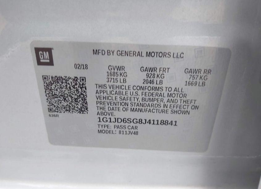 Photo 9 of 2018 Chevrolet Sonic LT AUTO (VIN 1G1JD6SG8J4118841)