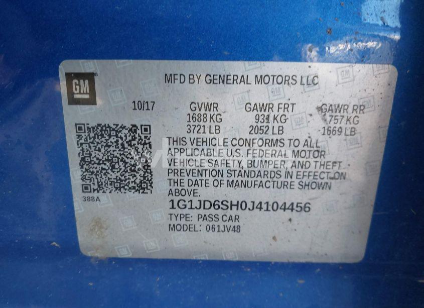 Photo 9 of 2018 Chevrolet Sonic LT AUTO (VIN 1G1JD6SH0J4104456)