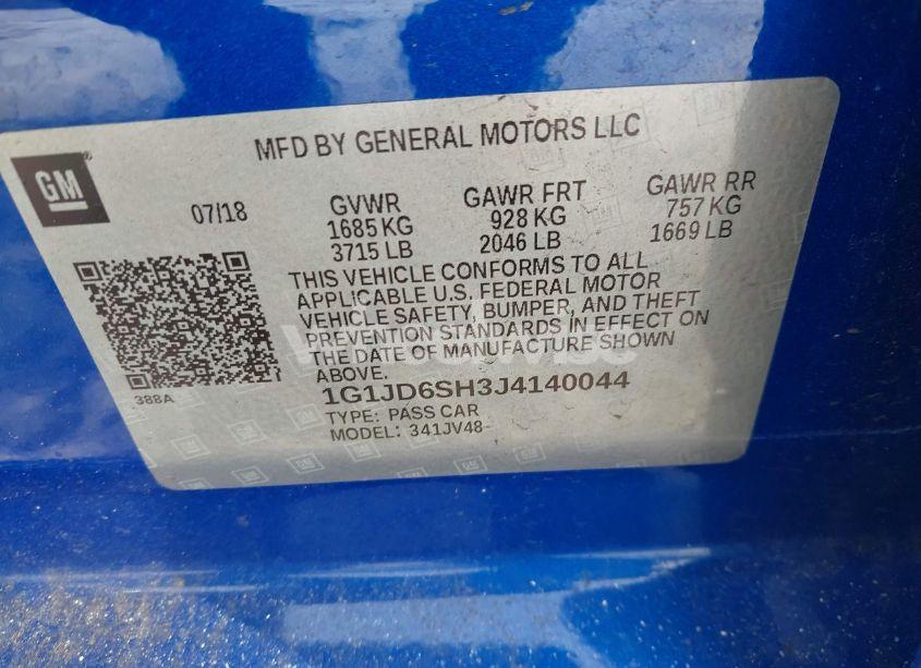 Photo 9 of 2018 Chevrolet Sonic LT AUTO (VIN 1G1JD6SH3J4140044)