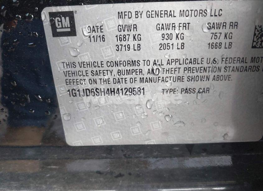 Photo 9 of 2017 Chevrolet Sonic LT AUTO (VIN 1G1JD6SH4H4129581)