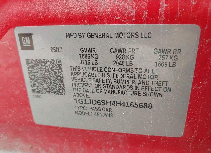 Photo 9 of 2017 Chevrolet Sonic LT AUTO (VIN 1G1JD6SH4H4165688)