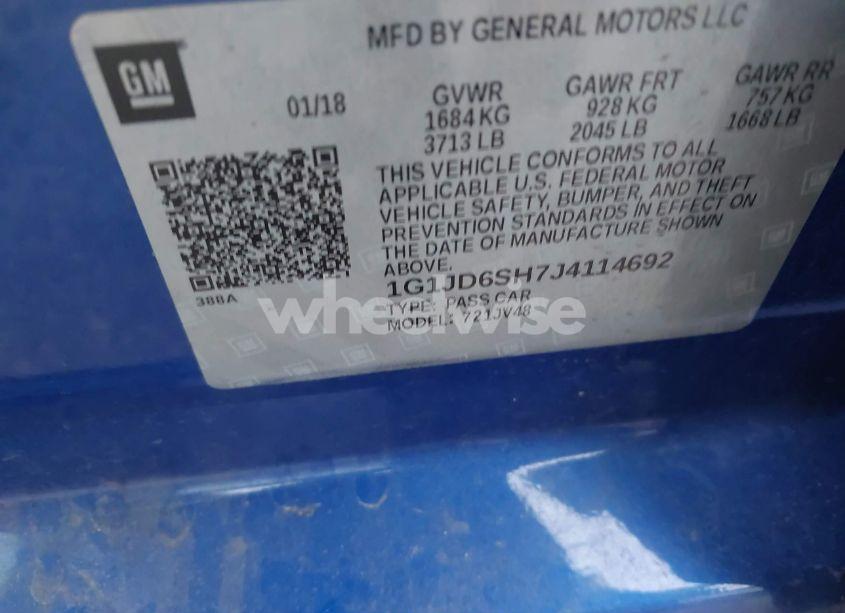 Photo 9 of 2018 Chevrolet Sonic LT AUTO (VIN 1G1JD6SH7J4114692)