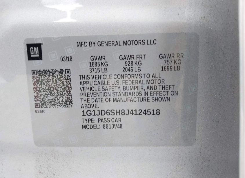 Photo 9 of 2018 Chevrolet Sonic LT AUTO (VIN 1G1JD6SH8J4124518)