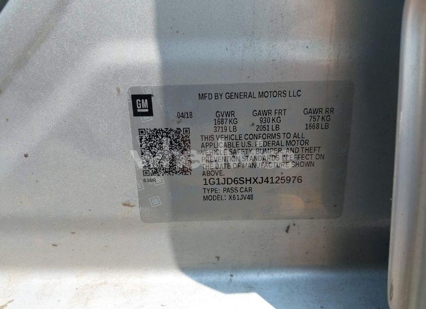 Photo 9 of 2018 Chevrolet Sonic LT AUTO (VIN 1G1JD6SHXJ4125976)