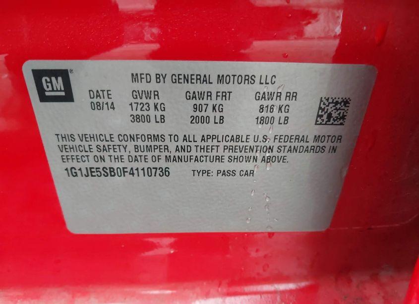 Photo 9 of 2015 Chevrolet Sonic LTZ AUTO (VIN 1G1JE5SB0F4110736)