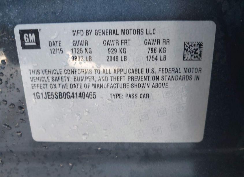 Photo 9 of 2016 Chevrolet Sonic LTZ AUTO (VIN 1G1JE5SB0G4140465)