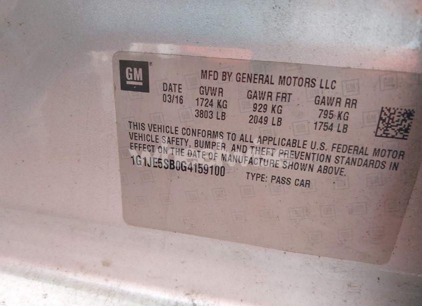 Photo 9 of 2016 Chevrolet Sonic LTZ AUTO (VIN 1G1JE5SB0G4159100)