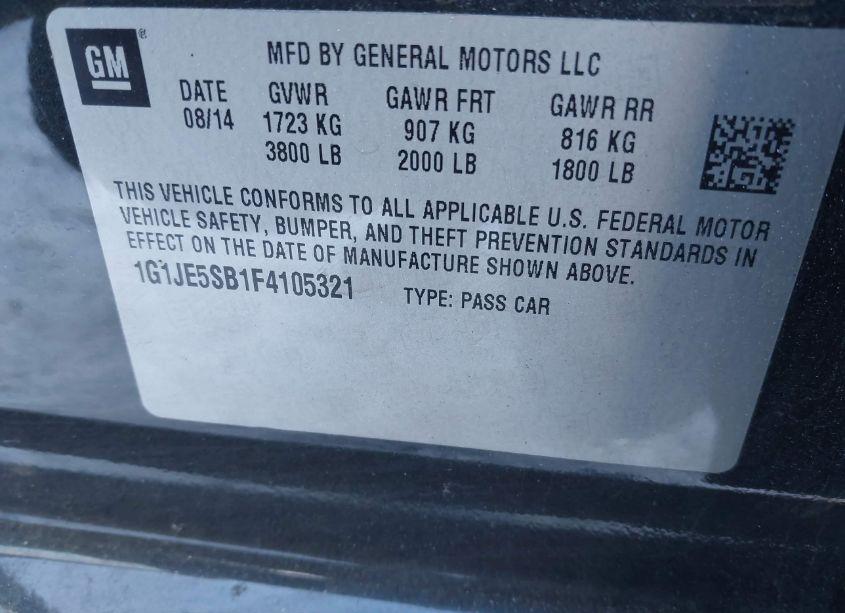 Photo 9 of 2015 Chevrolet Sonic LTZ AUTO (VIN 1G1JE5SB1F4105321)