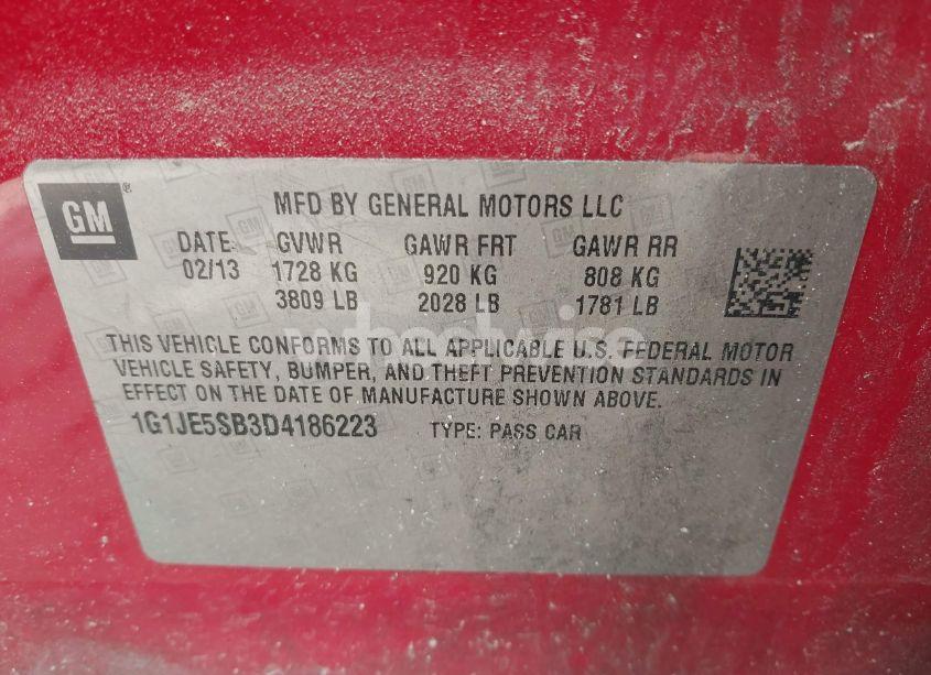 Photo 9 of 2013 Chevrolet Sonic LTZ AUTO (VIN 1G1JE5SB3D4186223)