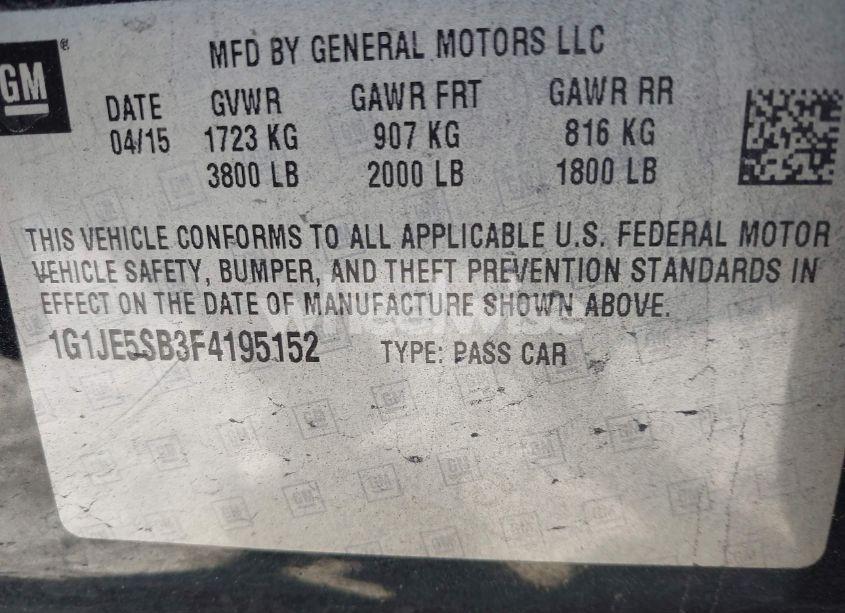 Photo 9 of 2015 Chevrolet Sonic LTZ AUTO (VIN 1G1JE5SB3F4195152)