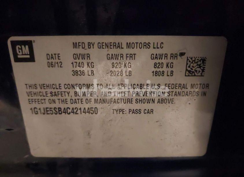 Photo 9 of 2012 Chevrolet Sonic 2LZ (VIN 1G1JE5SB4C4214450)