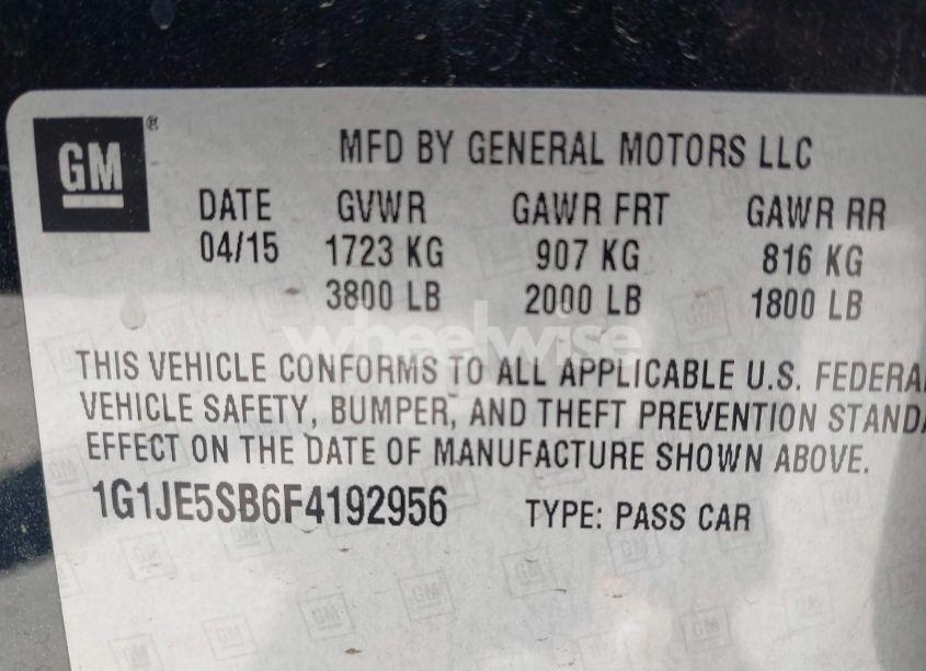 Photo 9 of 2015 Chevrolet Sonic LTZ AUTO (VIN 1G1JE5SB6F4192956)