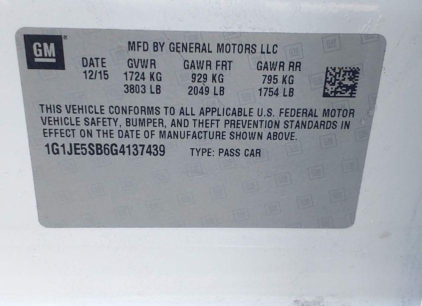 Photo 9 of 2016 Chevrolet Sonic LTZ AUTO (VIN 1G1JE5SB6G4137439)