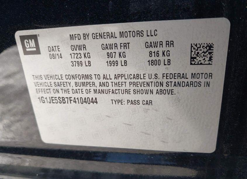 Photo 9 of 2015 Chevrolet Sonic LTZ AUTO (VIN 1G1JE5SB7F4104044)