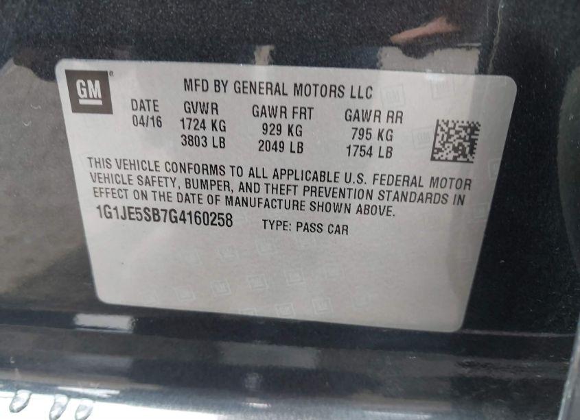 Photo 9 of 2016 Chevrolet Sonic LTZ AUTO (VIN 1G1JE5SB7G4160258)