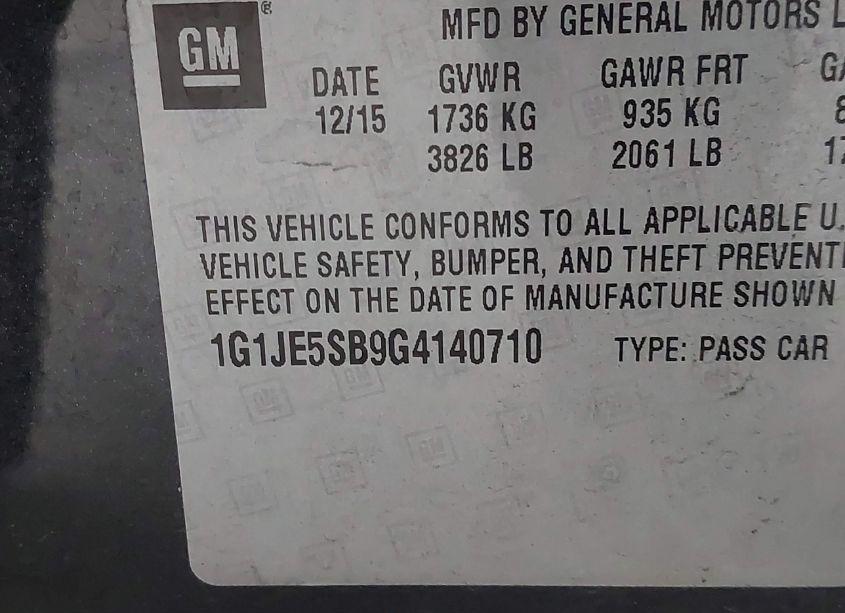 Photo 9 of 2016 Chevrolet Sonic LTZ AUTO (VIN 1G1JE5SB9G4140710)