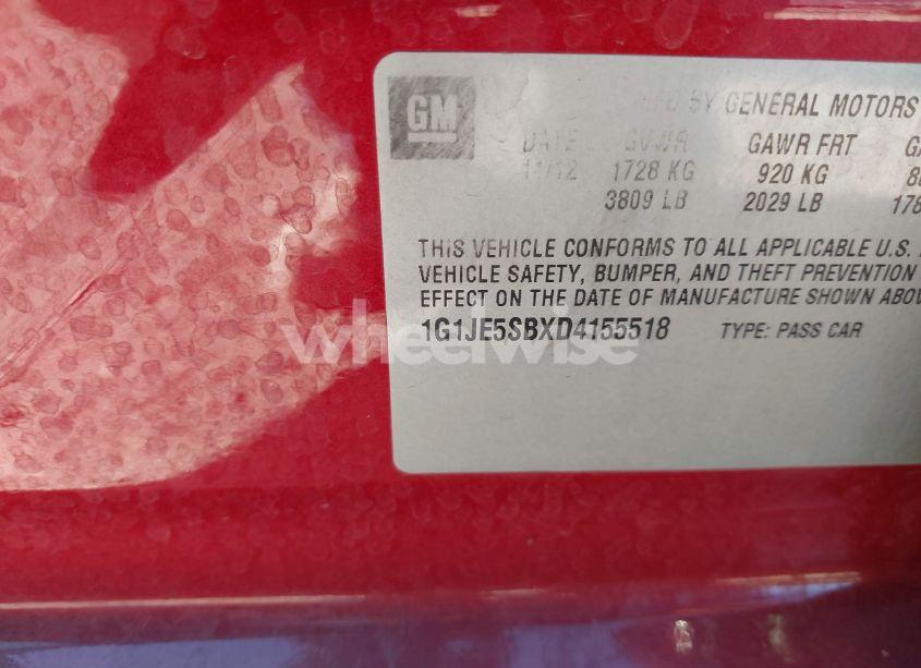 Photo 9 of 2013 Chevrolet Sonic LTZ AUTO (VIN 1G1JE5SBXD4155518)