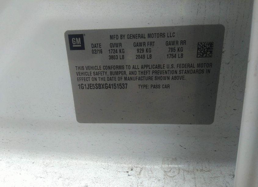 Photo 9 of 2016 Chevrolet Sonic LTZ AUTO (VIN 1G1JE5SBXG4151537)