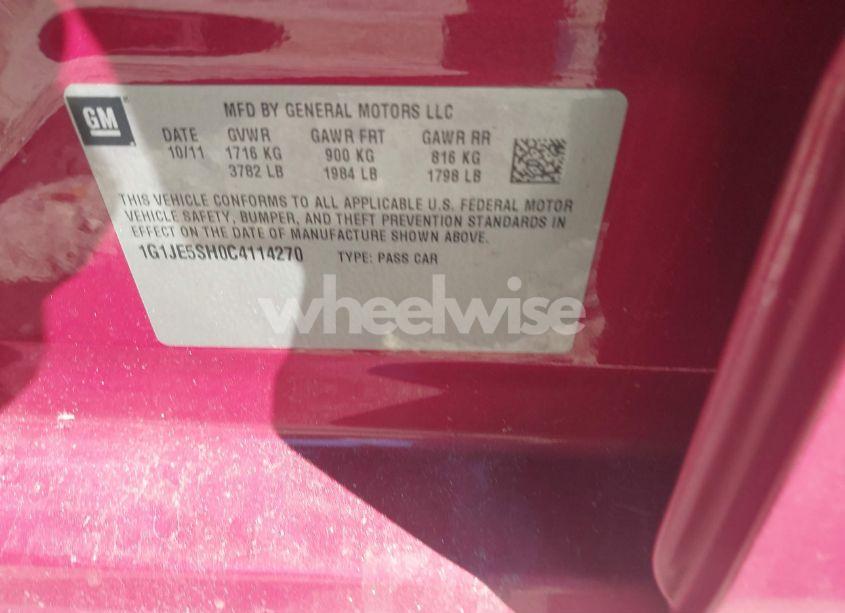 Photo 9 of 2012 Chevrolet Sonic 2LZ (VIN 1G1JE5SH0C4114270)