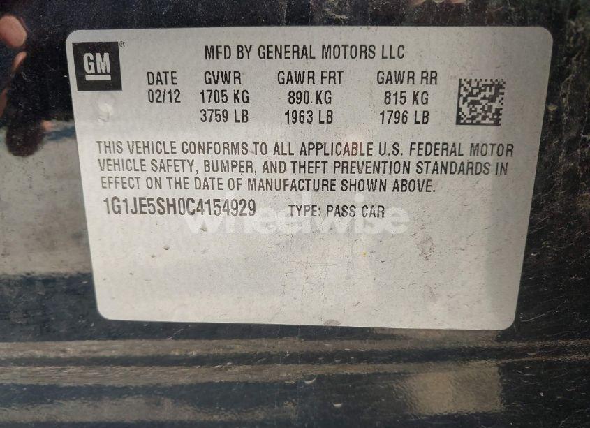 Photo 9 of 2012 Chevrolet Sonic 2LZ (VIN 1G1JE5SH0C4154929)