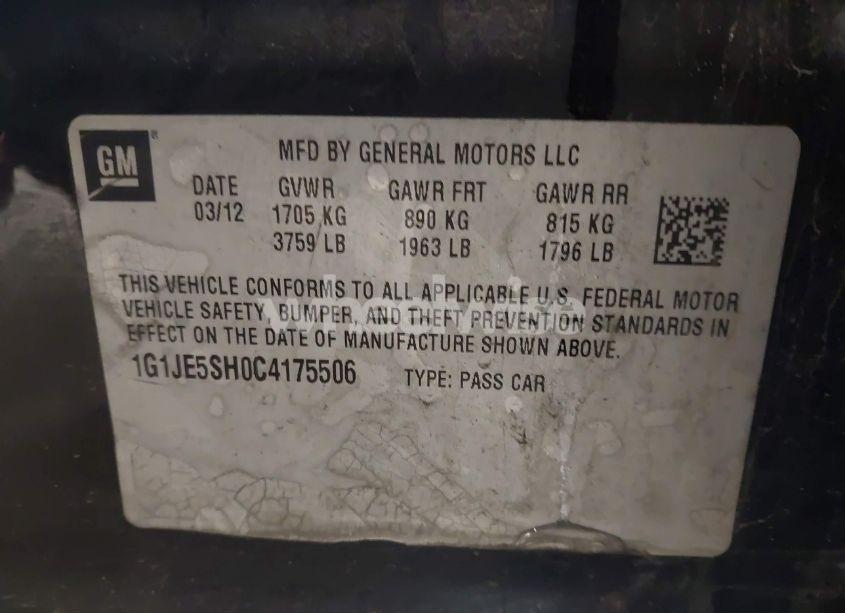 Photo 9 of 2012 Chevrolet Sonic 2LZ (VIN 1G1JE5SH0C4175506)