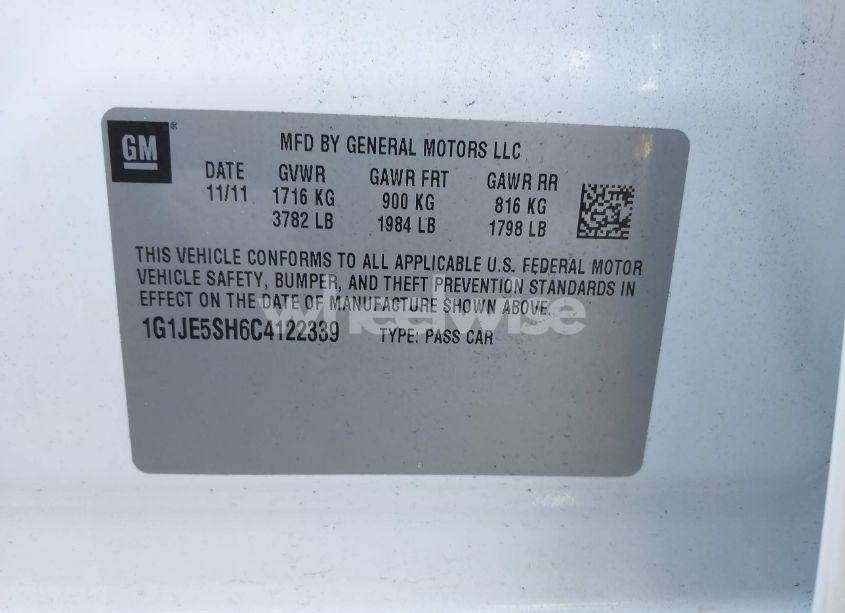 Photo 9 of 2012 Chevrolet Sonic 2LZ (VIN 1G1JE5SH6C4122339)