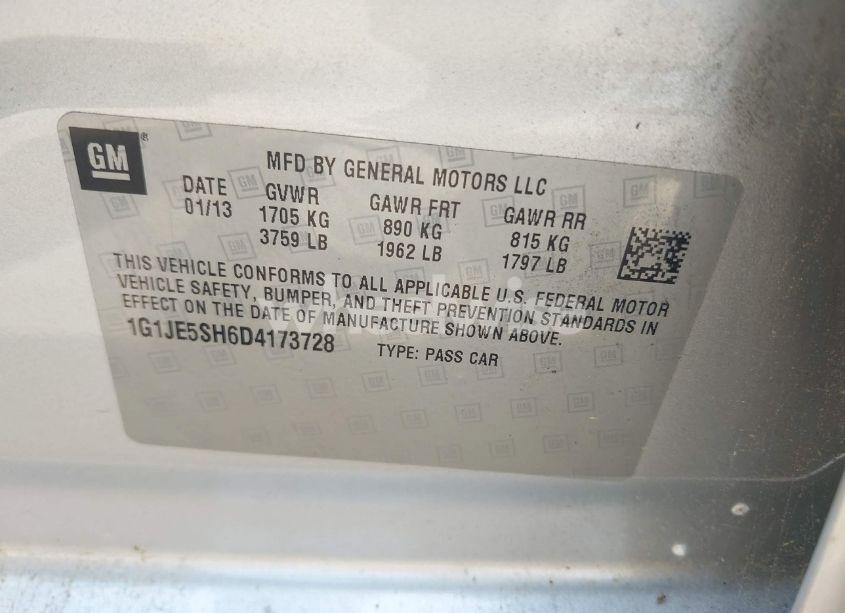 Photo 9 of 2013 Chevrolet Sonic LTZ AUTO (VIN 1G1JE5SH6D4173728)