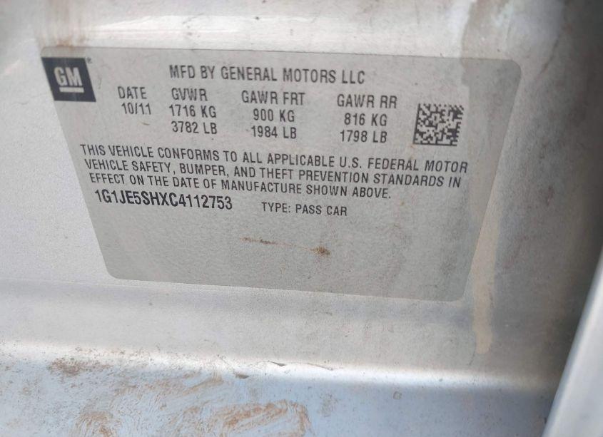 Photo 9 of 2012 Chevrolet Sonic 2LZ (VIN 1G1JE5SHXC4112753)