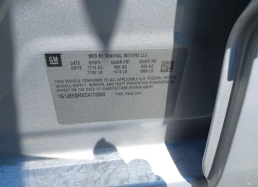 Photo 9 of 2012 Chevrolet Sonic 2LZ (VIN 1G1JE5SHXC4170880)