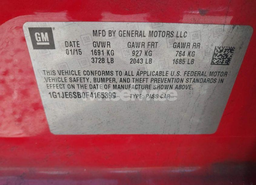 Photo 9 of 2015 Chevrolet Sonic LTZ AUTO (VIN 1G1JE6SB0F4165399)