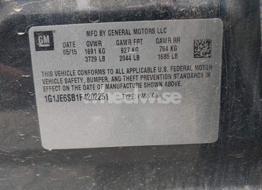 Photo 9 of 2015 Chevrolet Sonic LTZ AUTO (VIN 1G1JE6SB1F4202251)