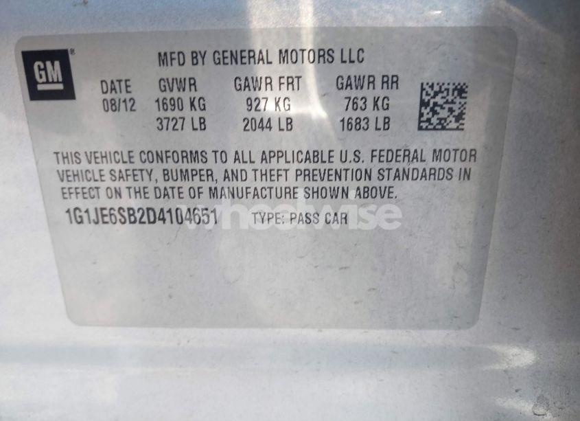 Photo 9 of 2013 Chevrolet Sonic LTZ AUTO (VIN 1G1JE6SB2D4104651)