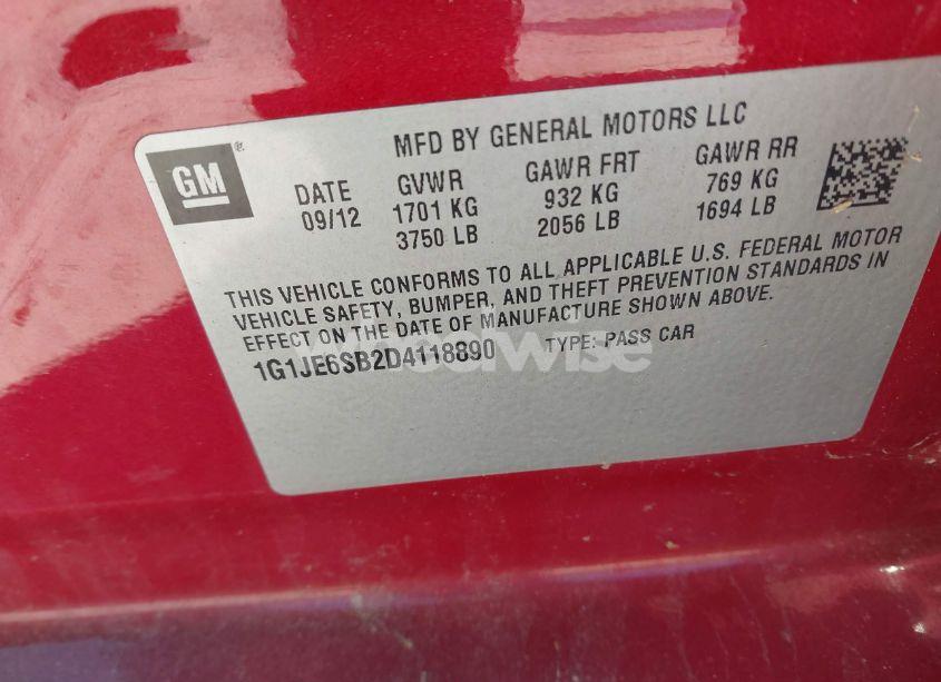 Photo 9 of 2013 Chevrolet Sonic LTZ AUTO (VIN 1G1JE6SB2D4118890)