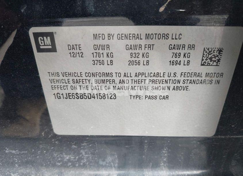 Photo 9 of 2013 Chevrolet Sonic LTZ AUTO (VIN 1G1JE6SB5D4158123)