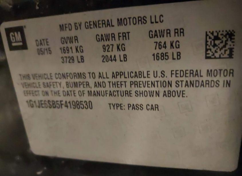 Photo 9 of 2015 Chevrolet Sonic LTZ AUTO (VIN 1G1JE6SB5F4198530)