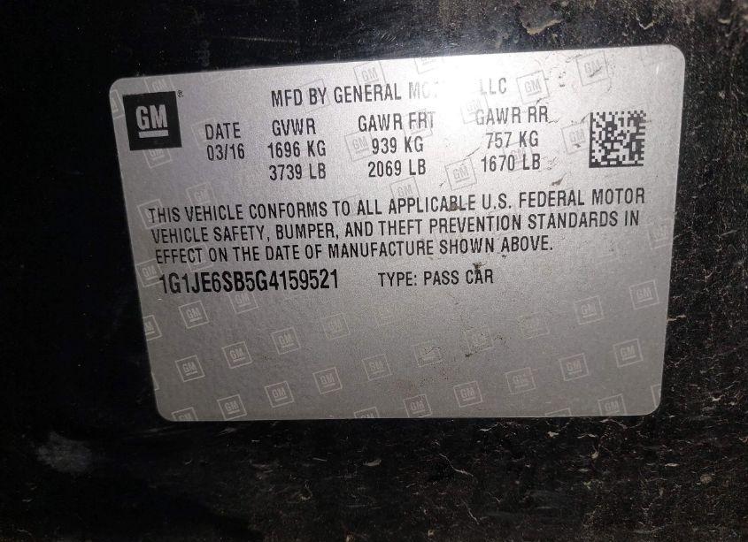 Photo 9 of 2016 Chevrolet Sonic LTZ AUTO (VIN 1G1JE6SB5G4159521)