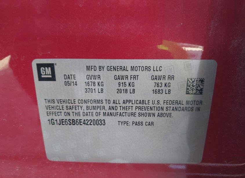 Photo 9 of 2014 Chevrolet Sonic LTZ AUTO (VIN 1G1JE6SB6E4220033)