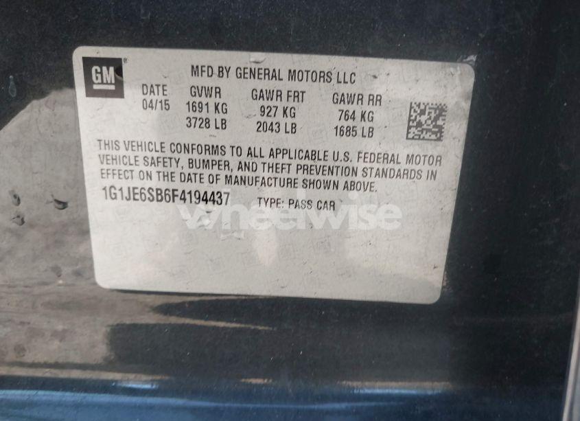 Photo 9 of 2015 Chevrolet Sonic LTZ AUTO (VIN 1G1JE6SB6F4194437)