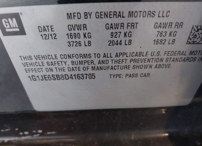 Photo 9 of 2013 Chevrolet Sonic LTZ AUTO (VIN 1G1JE6SB8D4163705)