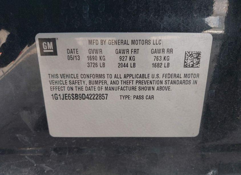 Photo 9 of 2013 Chevrolet Sonic LTZ AUTO (VIN 1G1JE6SB9D4222857)