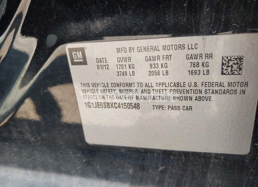 Photo 9 of 2012 Chevrolet Sonic 2LZ (VIN 1G1JE6SBXC4150548)