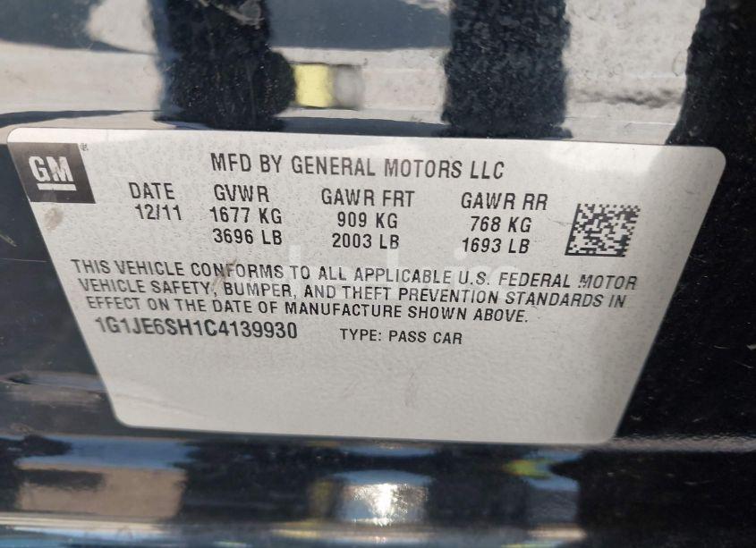 Photo 9 of 2012 Chevrolet Sonic 2LZ (VIN 1G1JE6SH1C4139930)